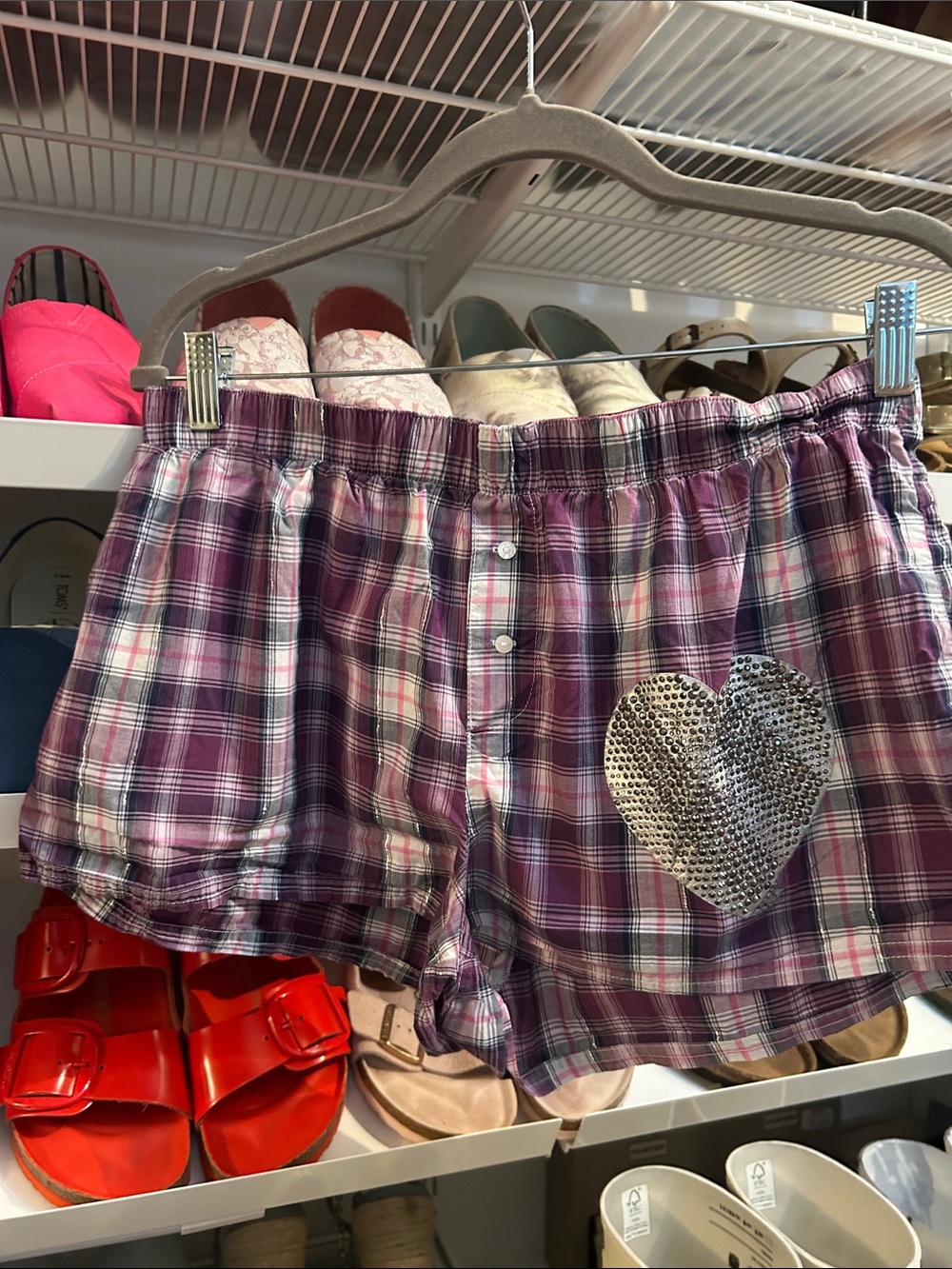 Plaid Purple Heart-Embellished Women’s Lounge Shorts